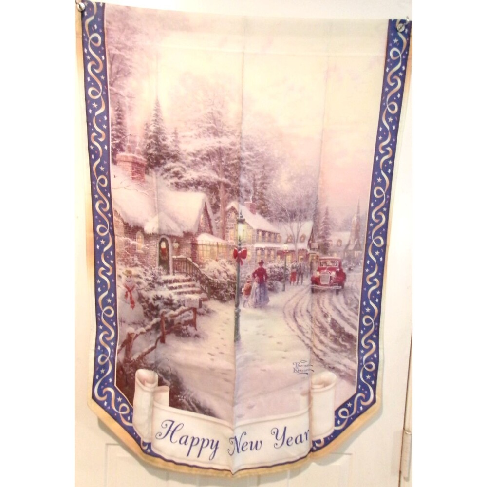 Thomas Kinkade Hamilton Collection Happy New Year Yard Flag Banner 28x40 w COA